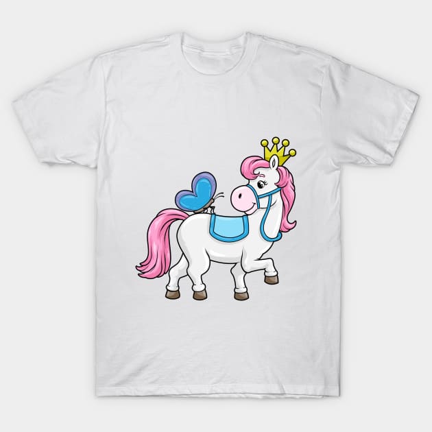 Horse as a princess with crown and butterfly T-Shirt by Markus Schnabel